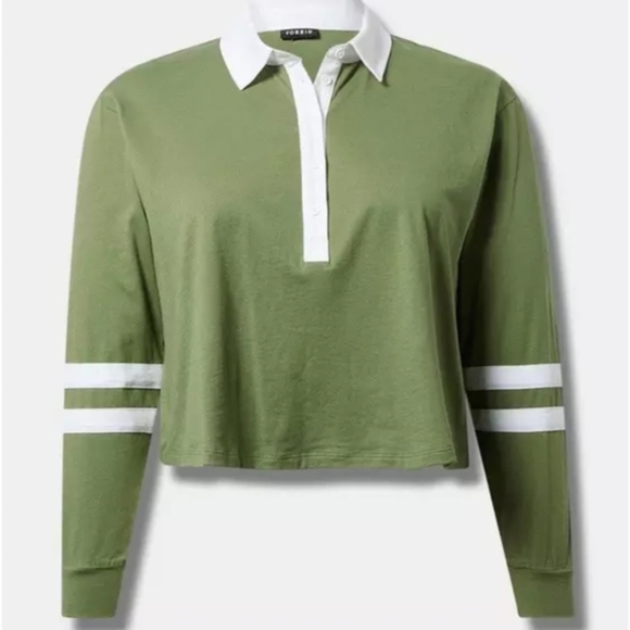 Torrid NWT Olive Green Collared Rugby Crop Long Sleeve Top - Picture 2 of 6
